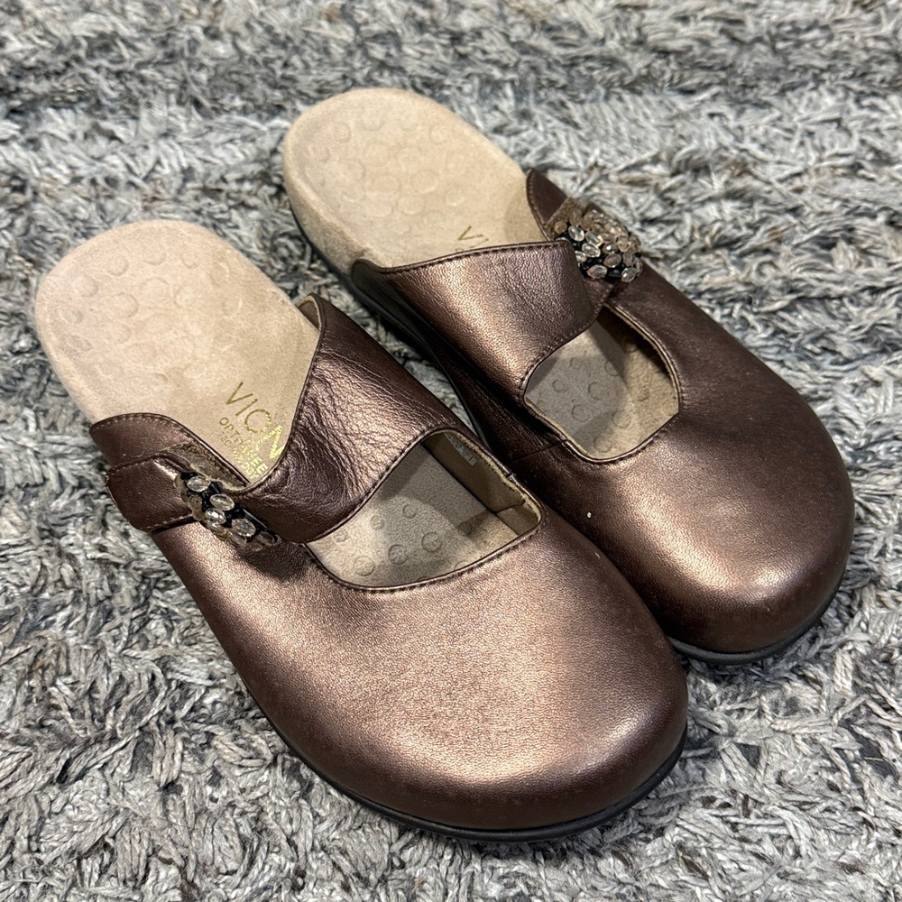 Vionic Metallic Brown Mules With Embellished Velc… - image 3